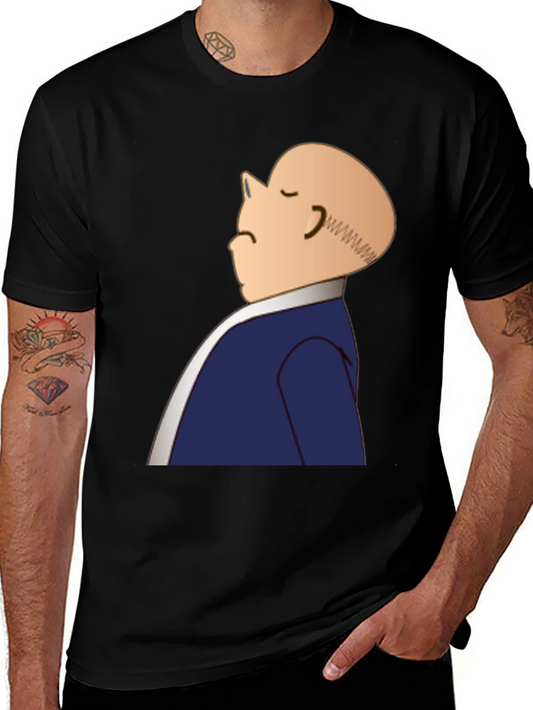Bald Cartoon Man Graphic Black T-Shirt