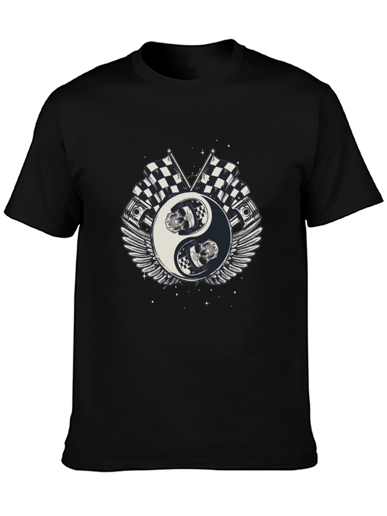 Yin Yang Racing Skull Black T-Shirt