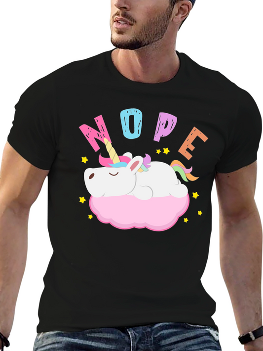 Nope Unicorn T-Shirt - Lazy Cartoon Graphic Tee