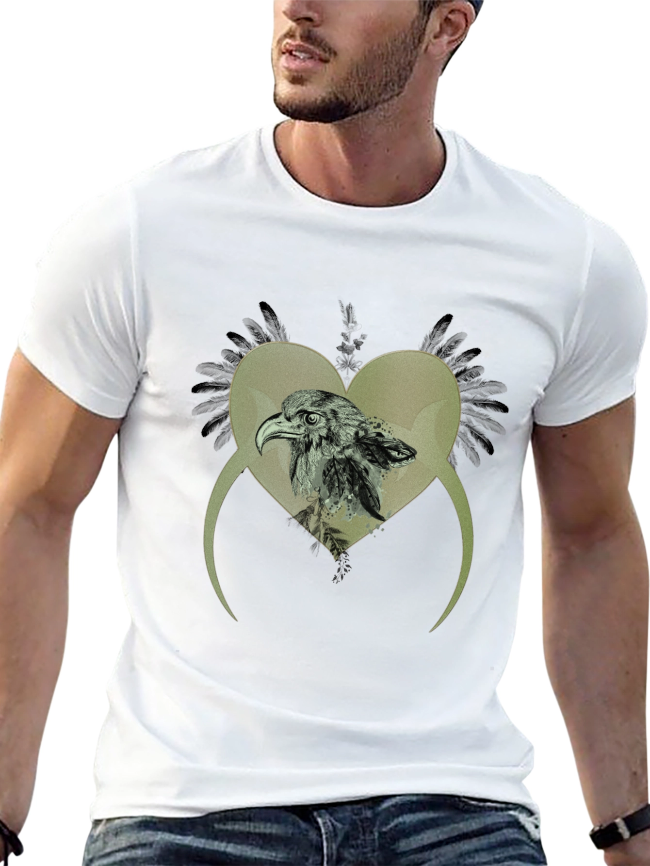 Eagle Heart Graphic Print Black T-Shirt