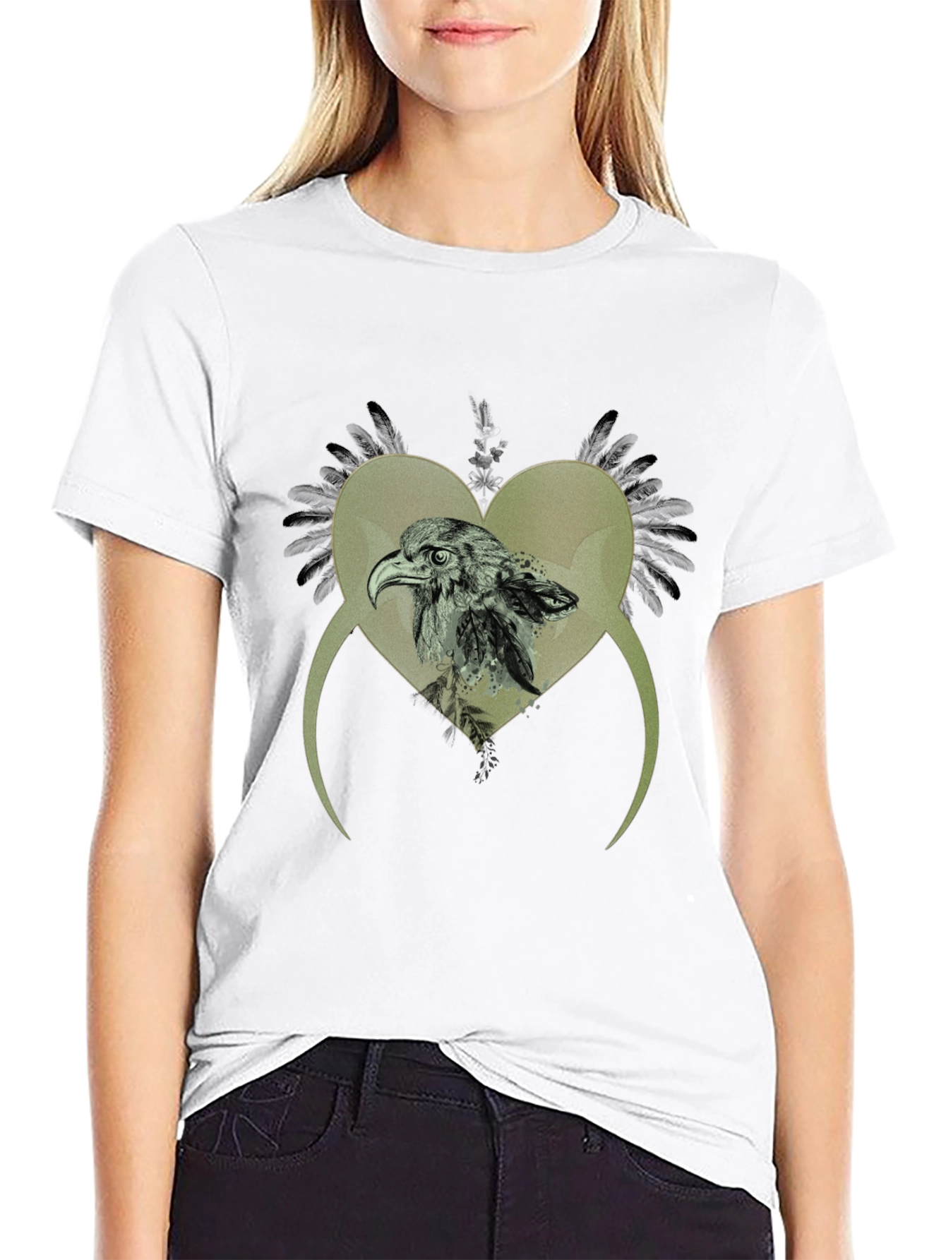 Eagle Heart Graphic Print Black T-Shirt