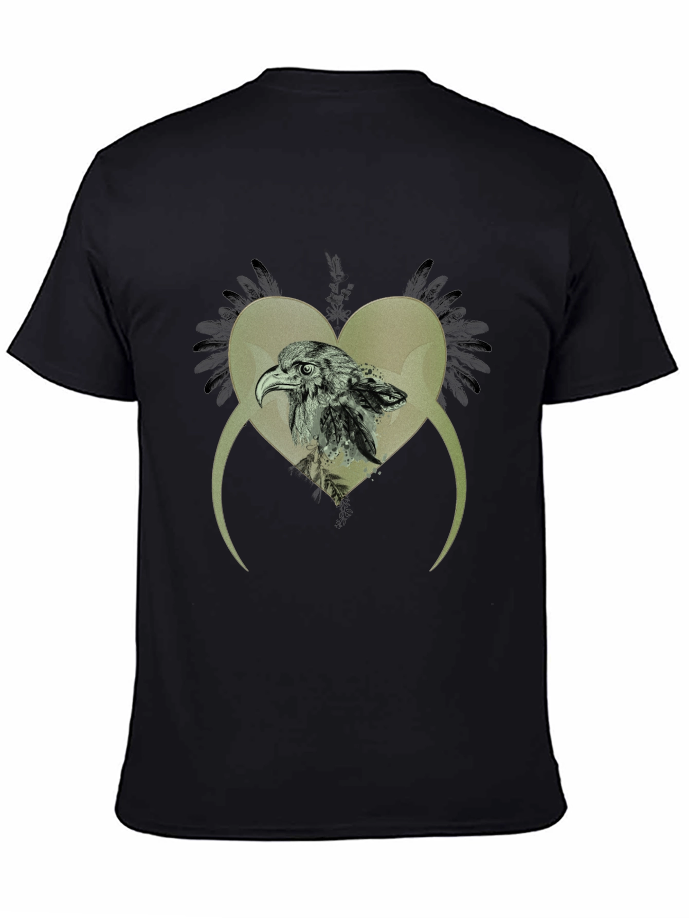 Eagle Heart Graphic Print Black T-Shirt