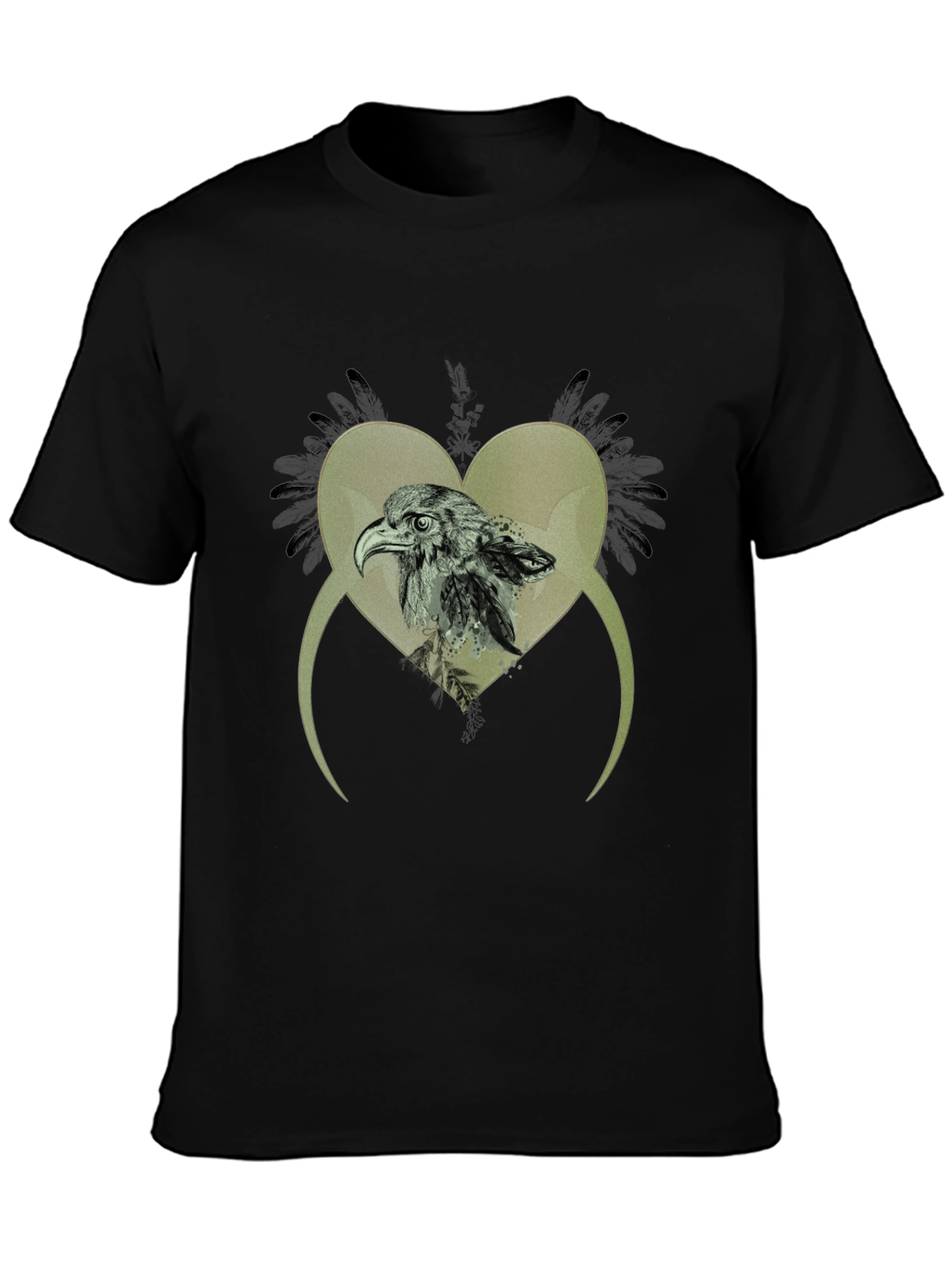 Eagle Heart Graphic Print Black T-Shirt