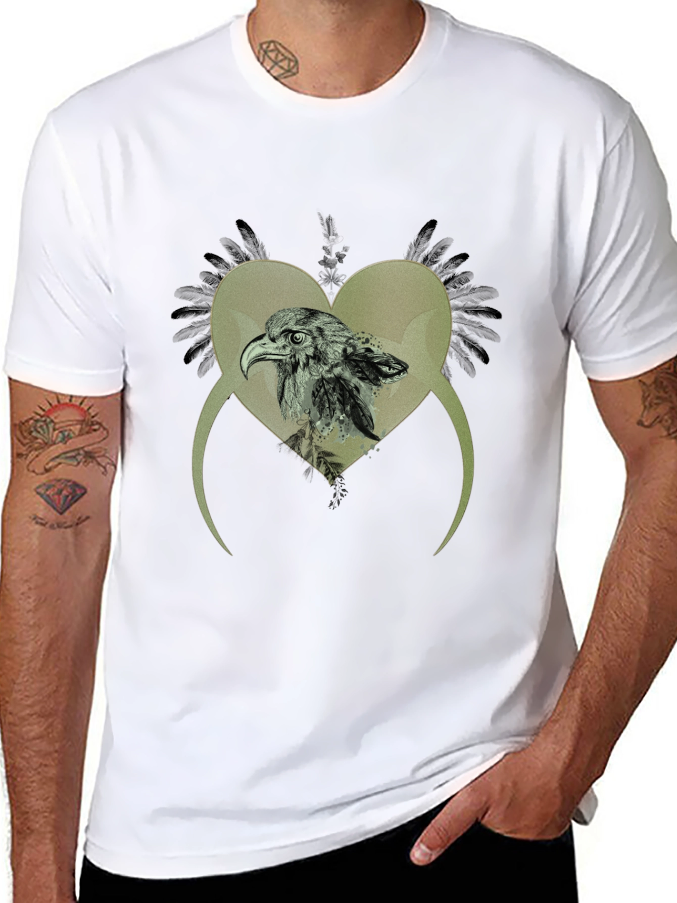 Eagle Heart Graphic Print Black T-Shirt