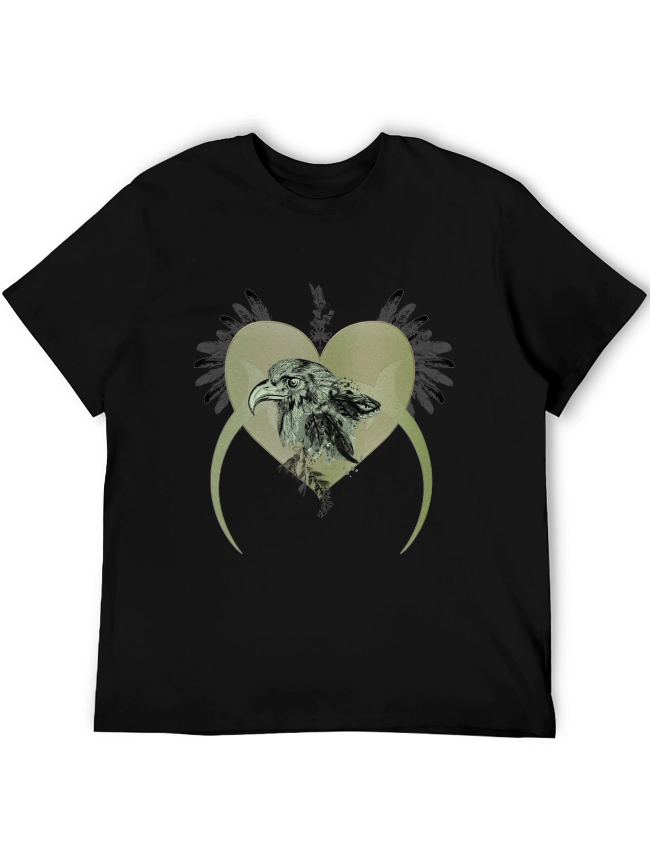 Eagle Heart Graphic Print Black T-Shirt