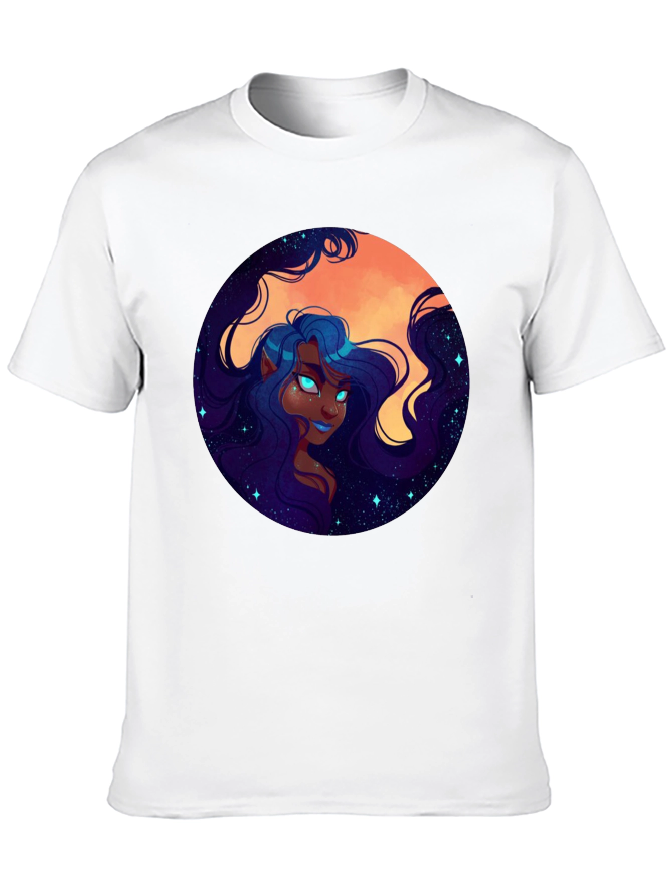 Celestial Maiden Graphic Print Black T-Shirt