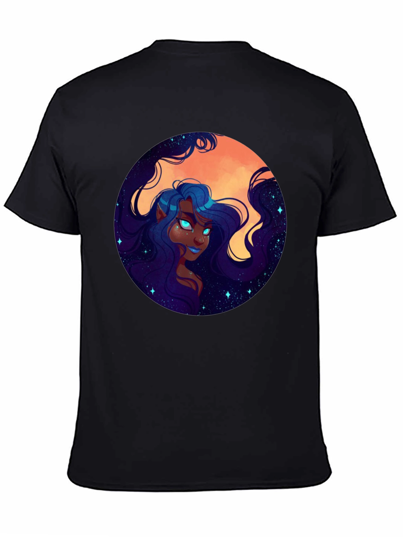 Celestial Maiden Graphic Print Black T-Shirt