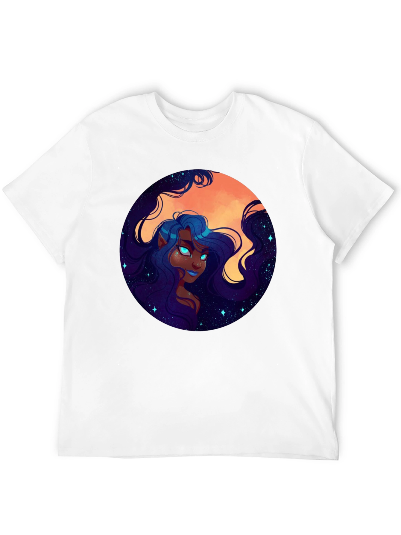 Celestial Maiden Graphic Print Black T-Shirt