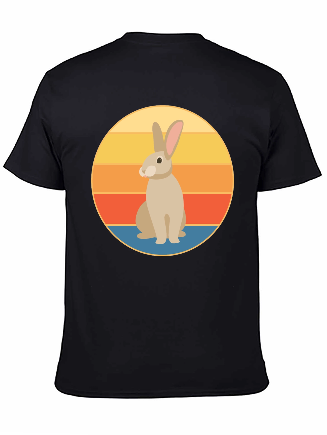Retro Rabbit Graphic Tee - Soft Black Cotton T-Shirt