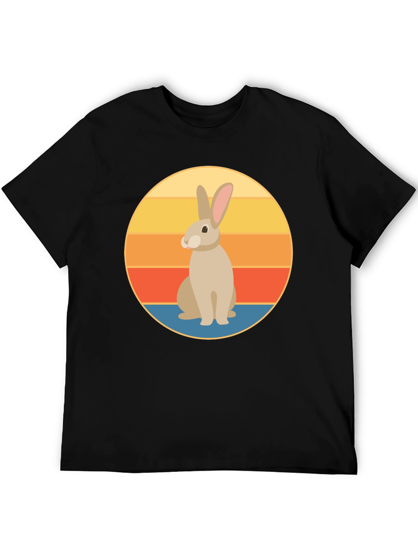 Retro Rabbit Graphic Tee - Soft Black Cotton T-Shirt