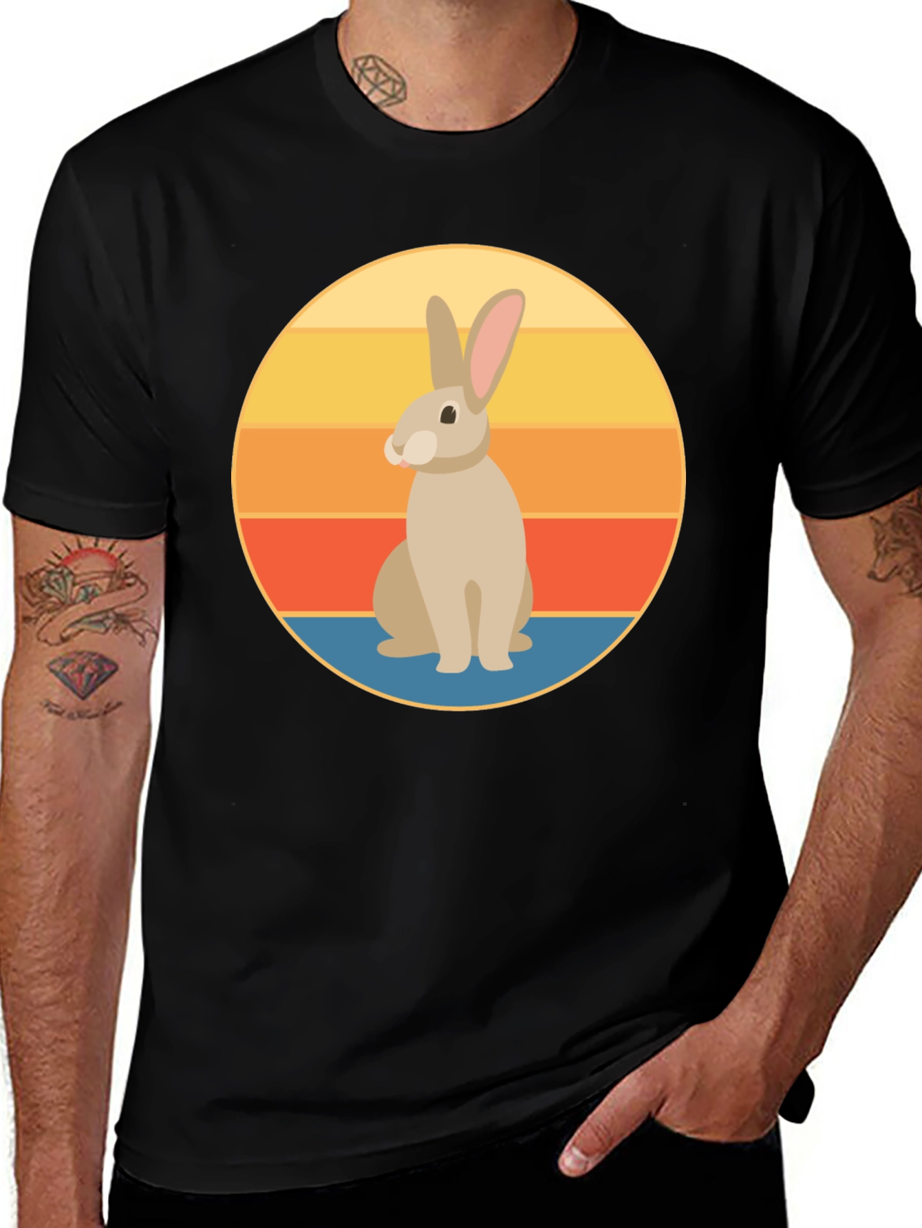 Retro Rabbit Graphic Tee - Soft Black Cotton T-Shirt