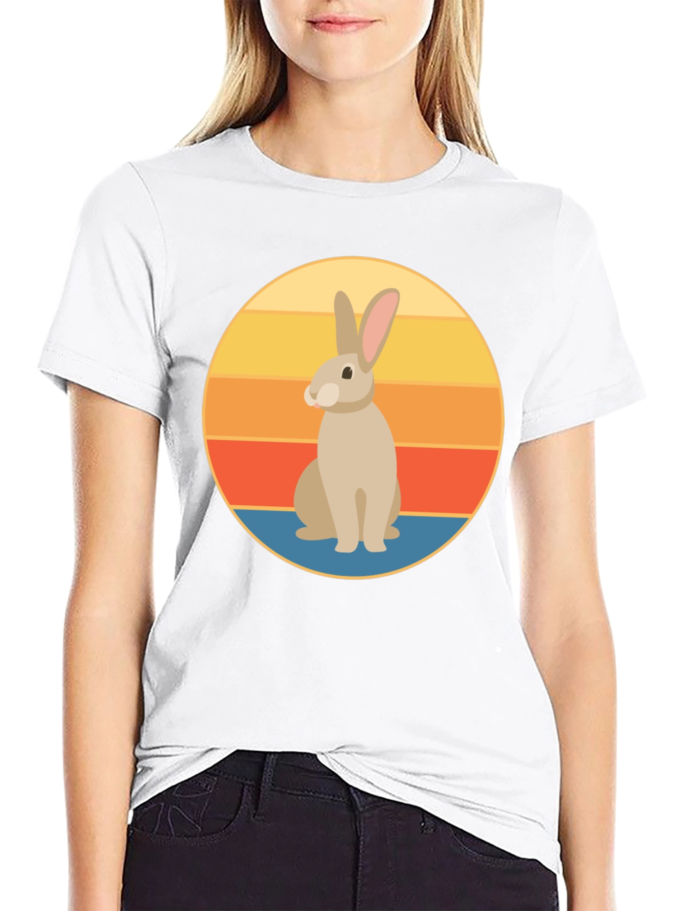 Retro Rabbit Graphic Tee - Soft Black Cotton T-Shirt