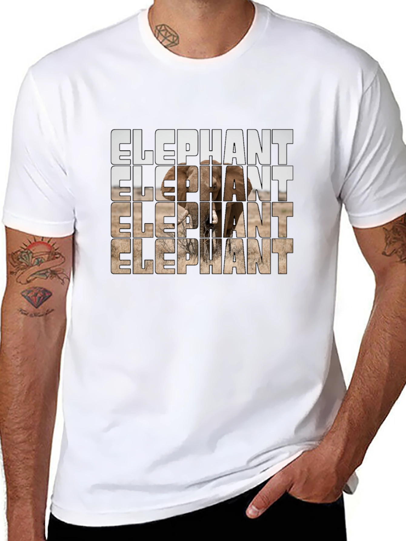 Elephant Graphic Print Mens Black T-Shirt