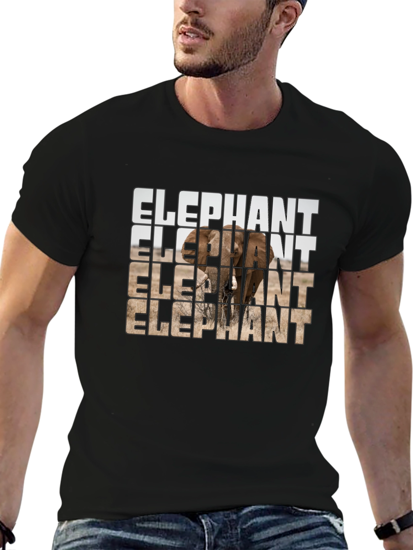 Elephant Graphic Print Mens Black T-Shirt