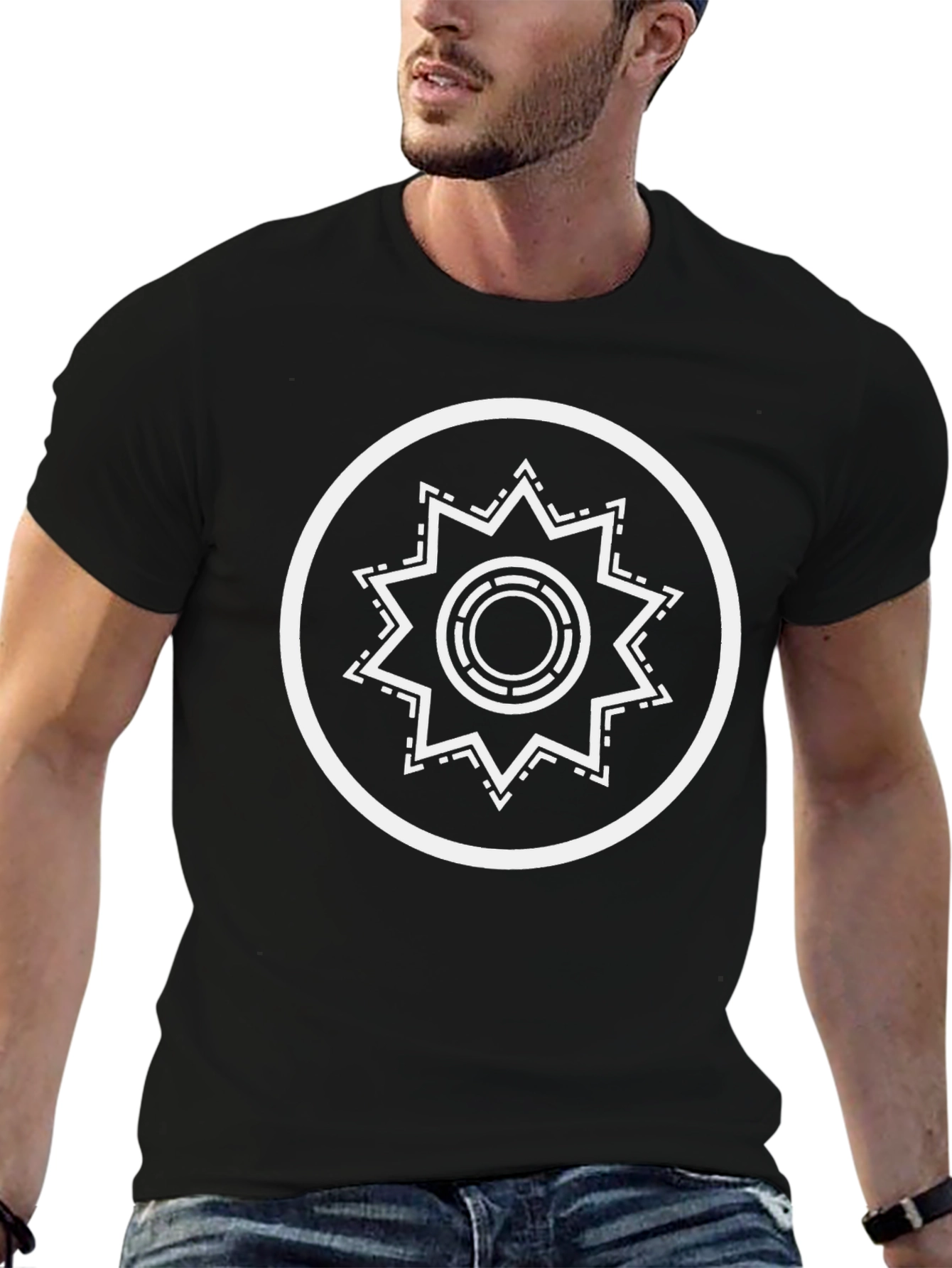 Stylish Black T-Shirt with Geometric Circle Star Design