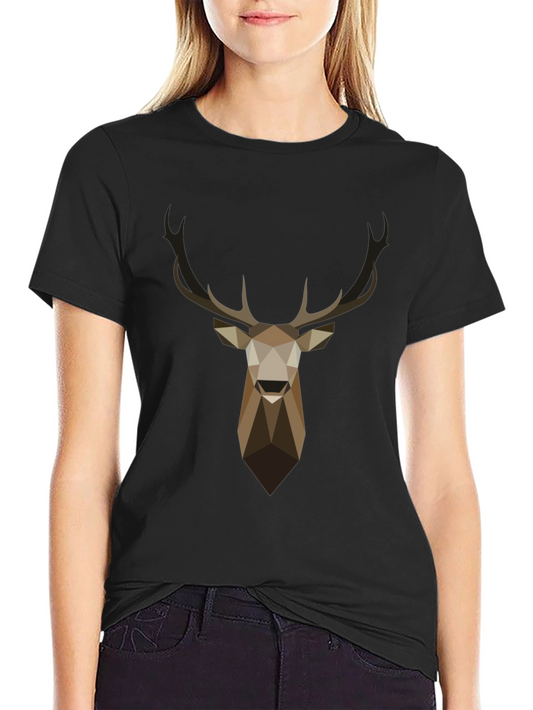 Geometric Deer Head Graphic T-Shirt - Black