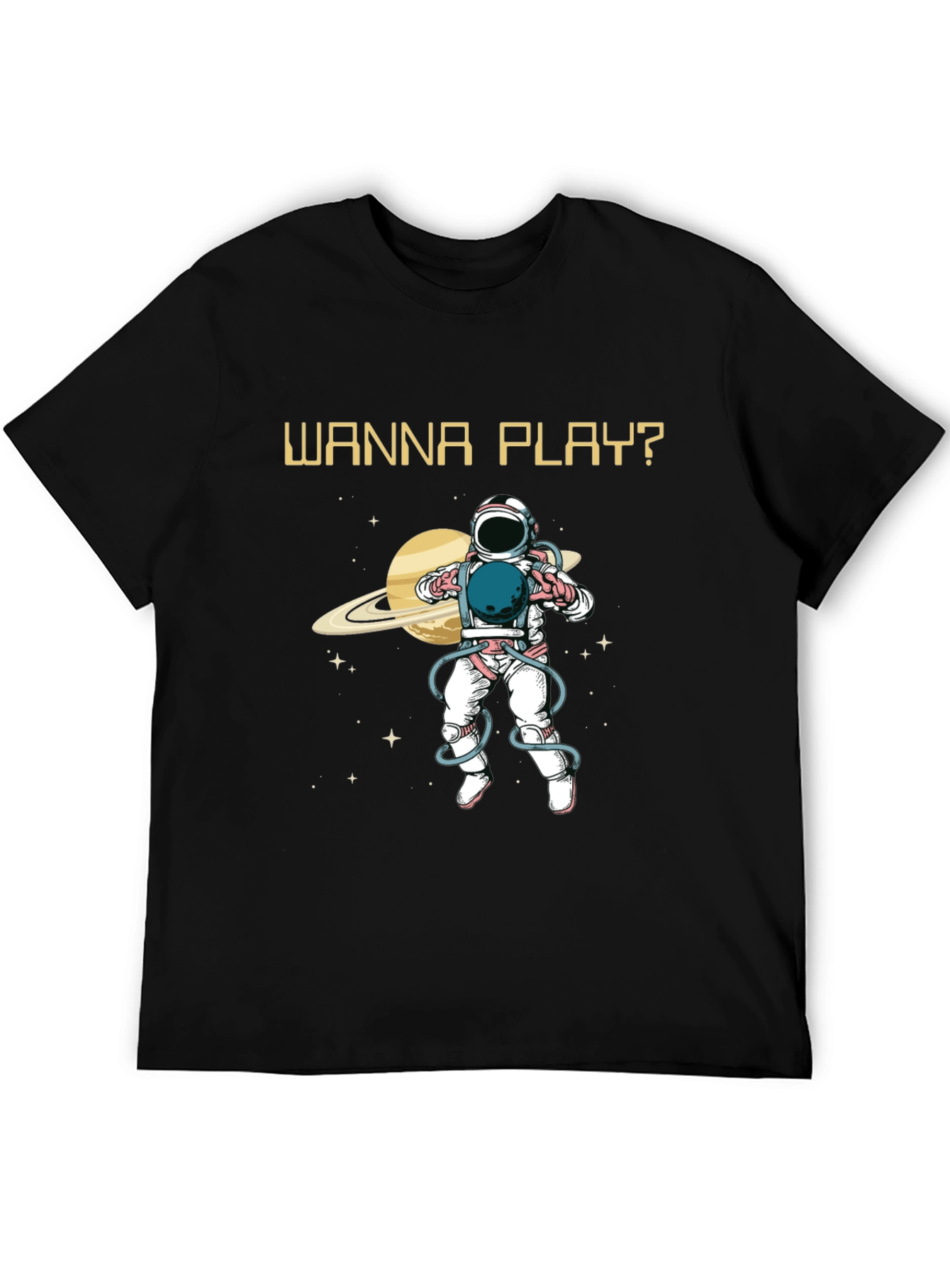Wanna Play? Astronaut Graphic Print T-Shirt