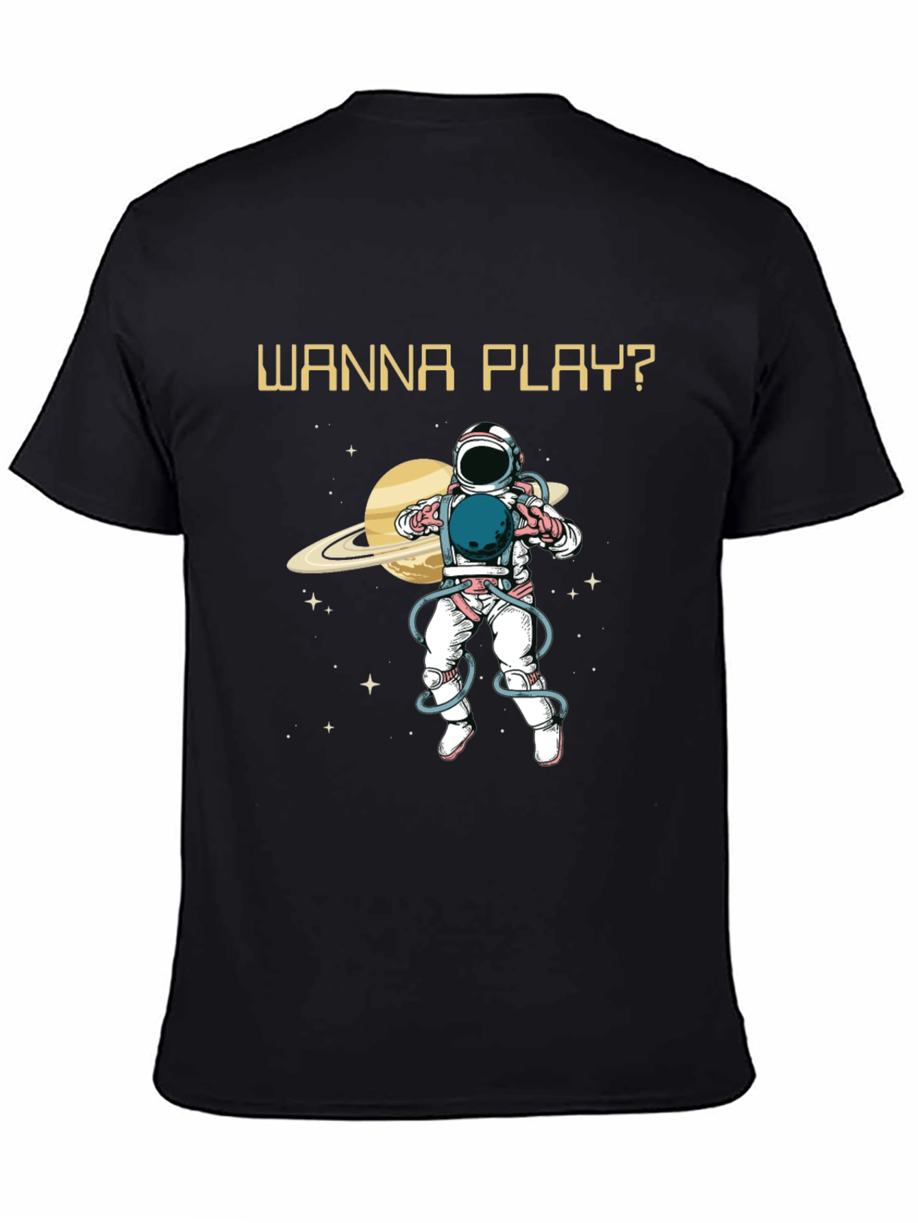 Wanna Play? Astronaut Graphic Print T-Shirt