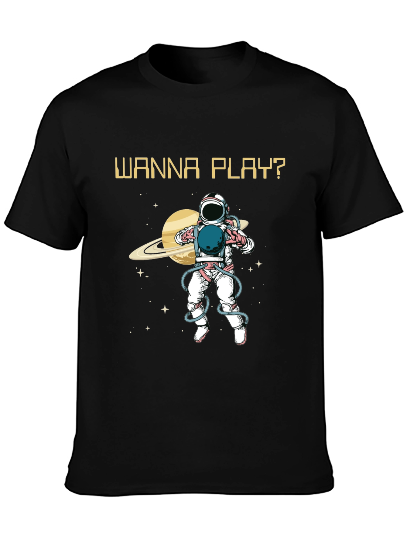 Wanna Play? Astronaut Graphic Print T-Shirt