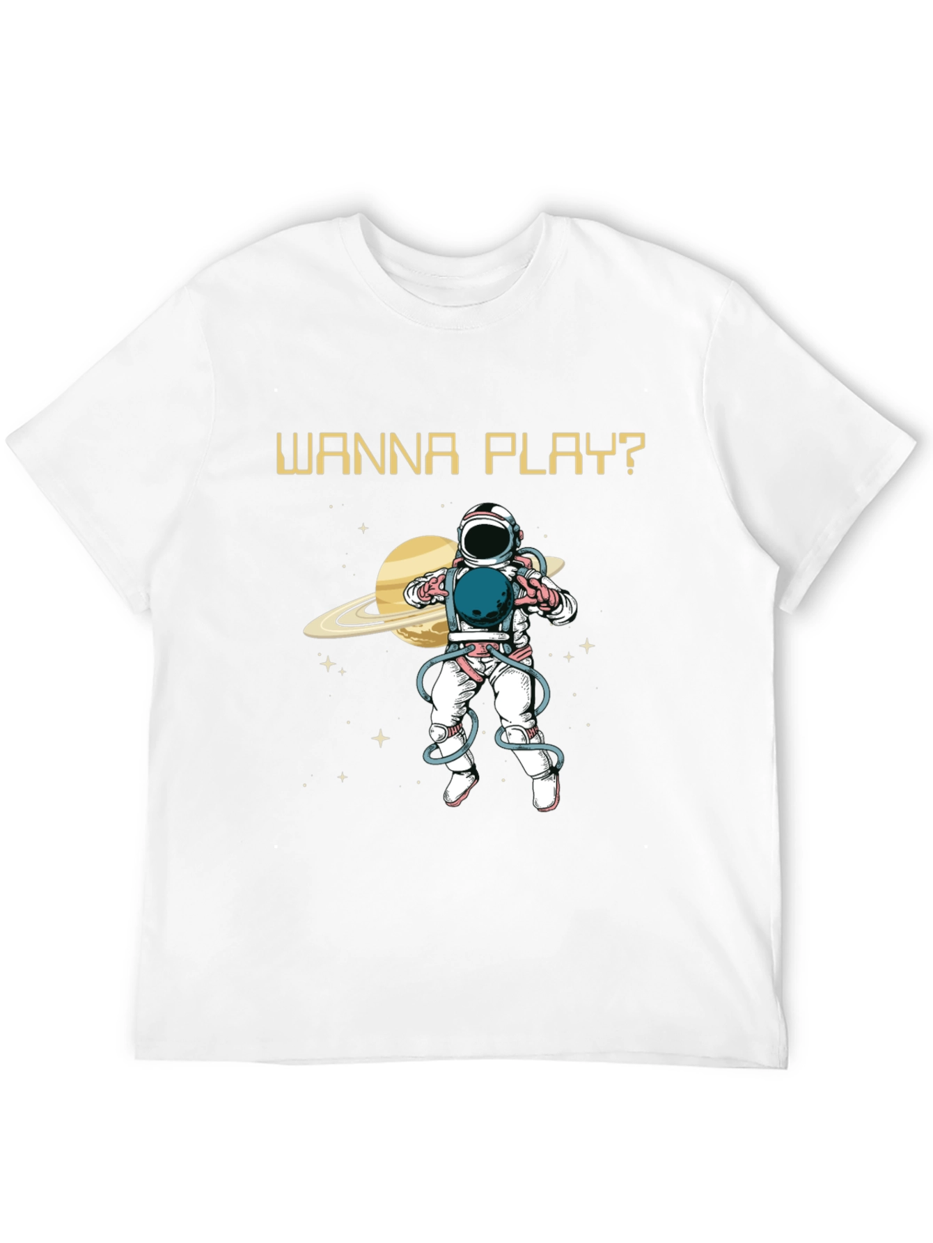 Wanna Play? Astronaut Graphic Print T-Shirt