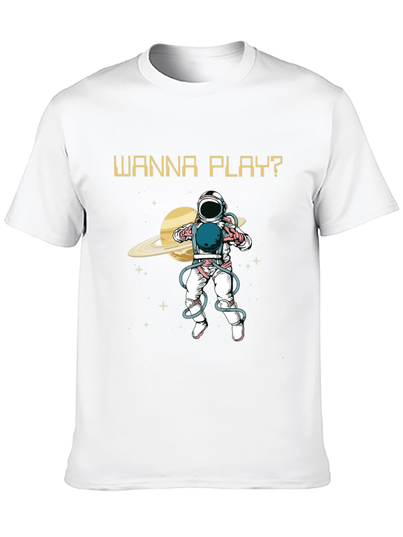 Wanna Play? Astronaut Graphic Print T-Shirt