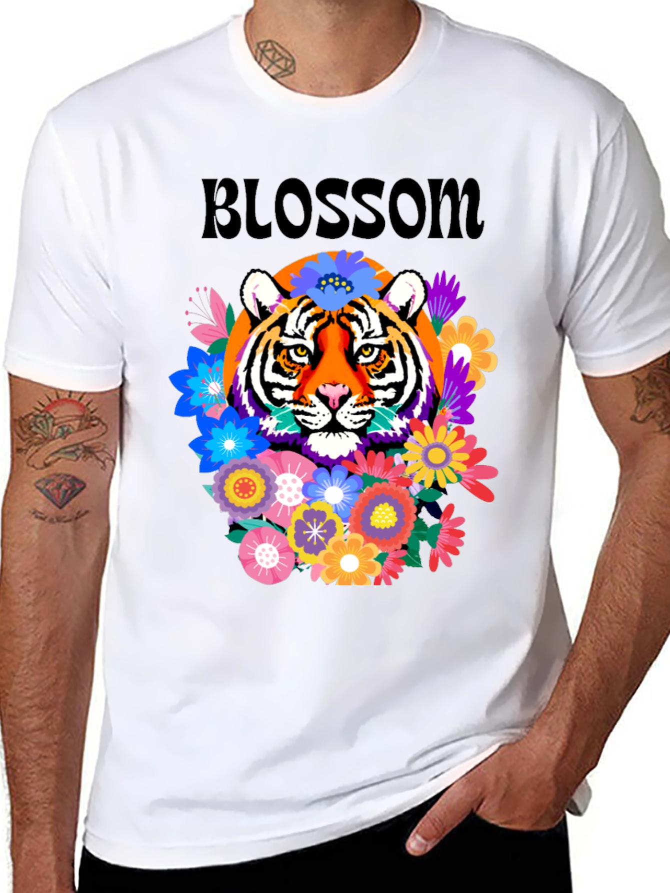 Tiger Blossom Graphic Tee - Floral Tiger Design