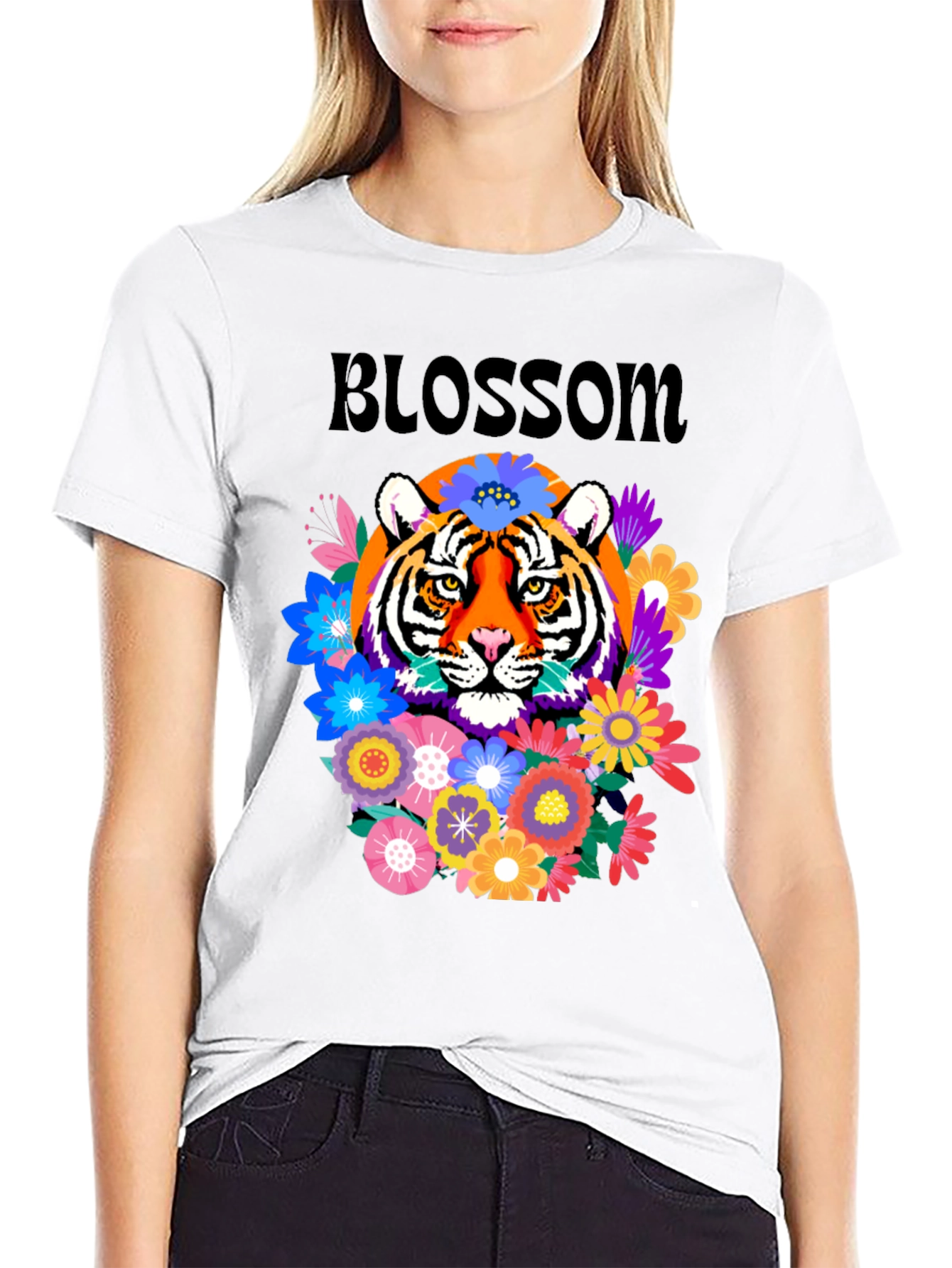 Tiger Blossom Graphic Tee - Floral Tiger Design