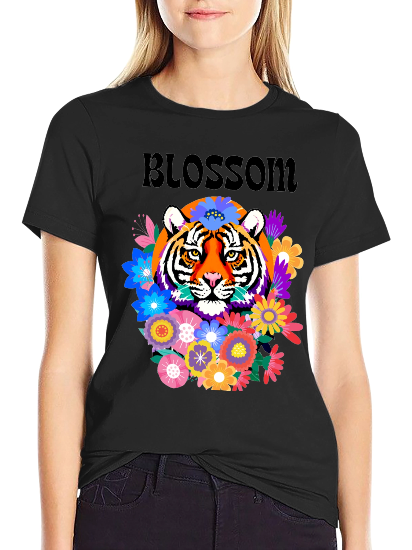 Tiger Blossom Graphic Tee - Floral Tiger Design