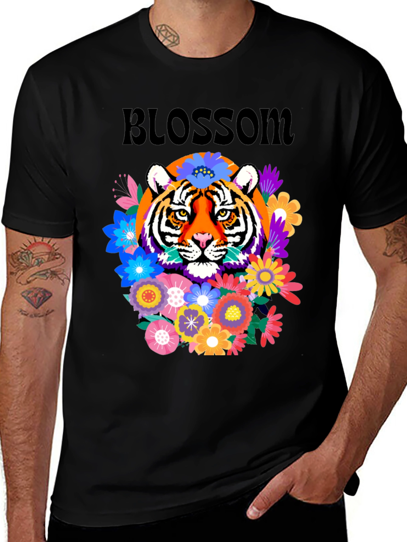 Tiger Blossom Graphic Tee - Floral Tiger Design