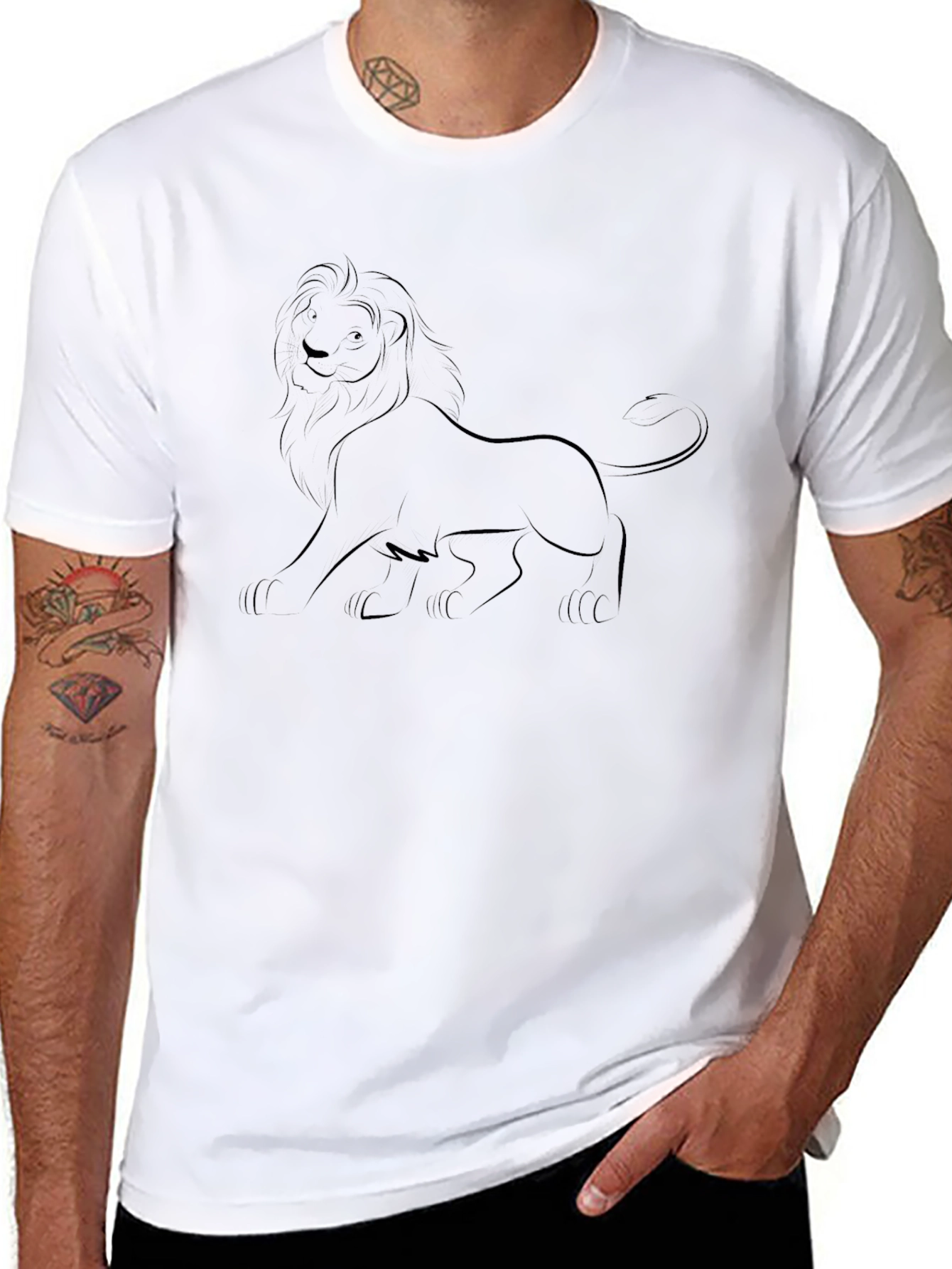 Lion Outline Black T-Shirt - Classic Comfort
