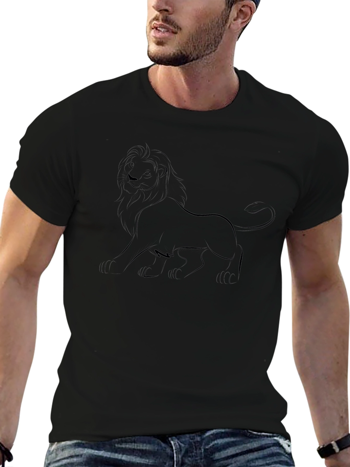 Lion Outline Black T-Shirt - Classic Comfort