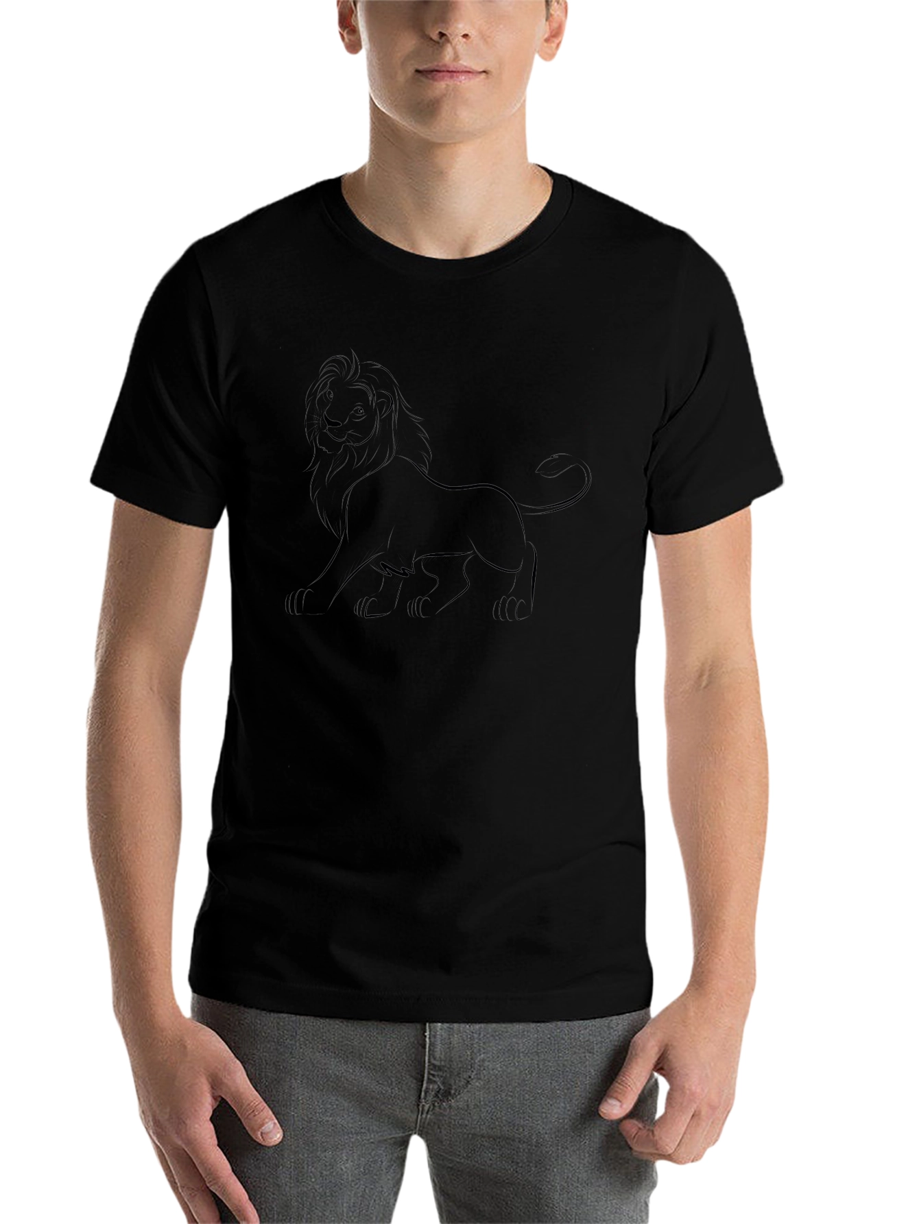 Lion Outline Black T-Shirt - Classic Comfort