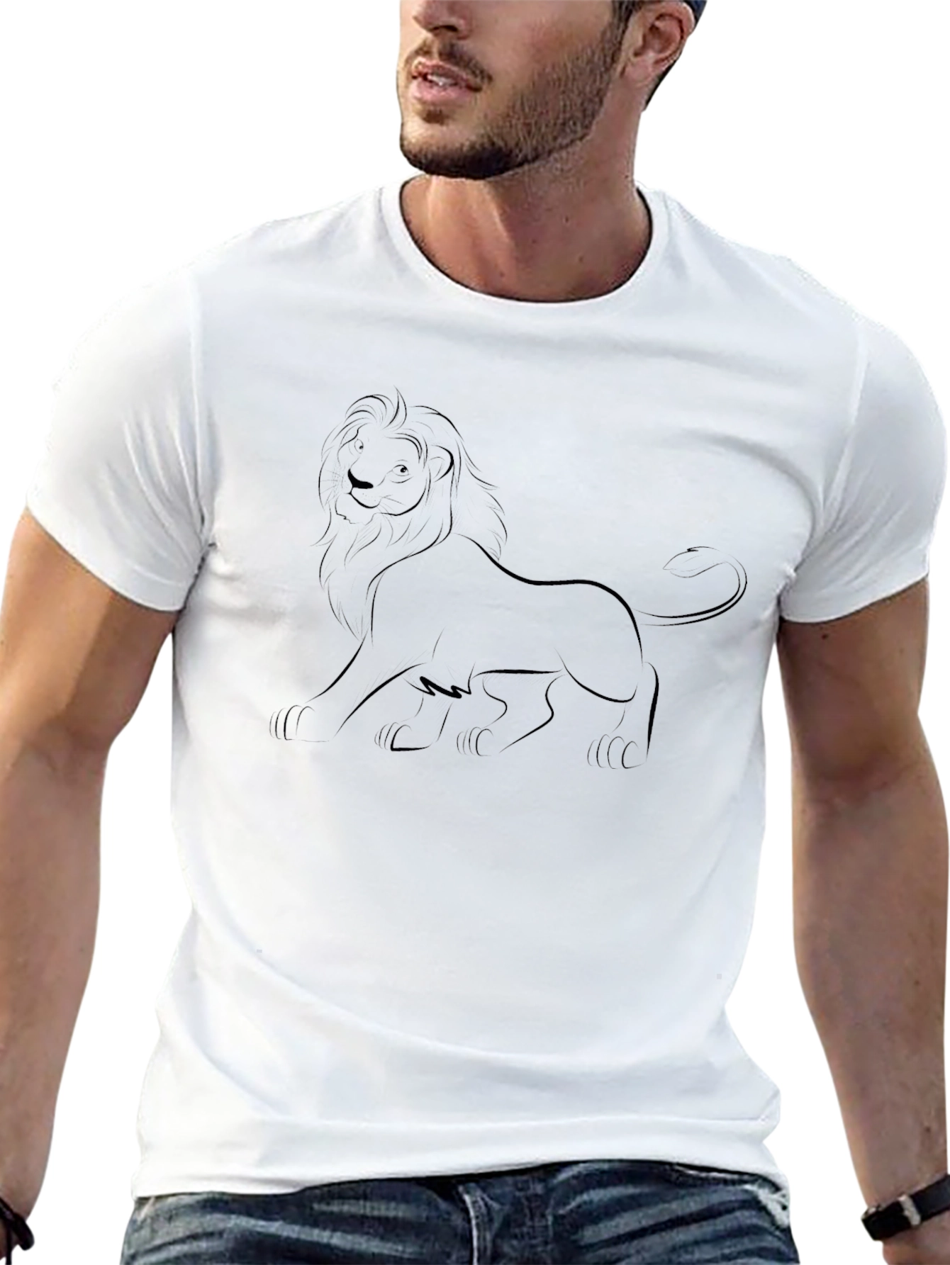 Lion Outline Black T-Shirt - Classic Comfort