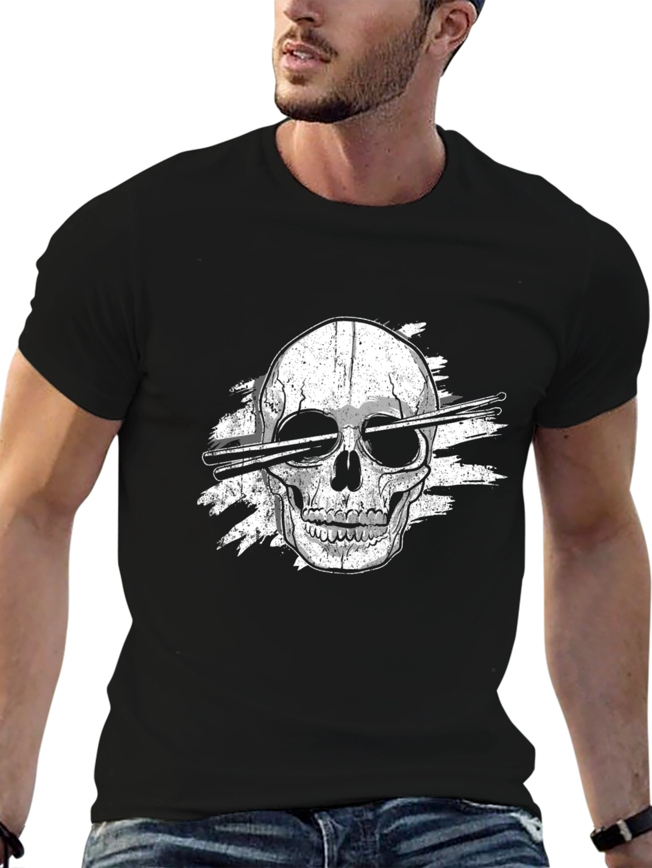 Skull Drummer T-Shirt - Rock & Roll Tee