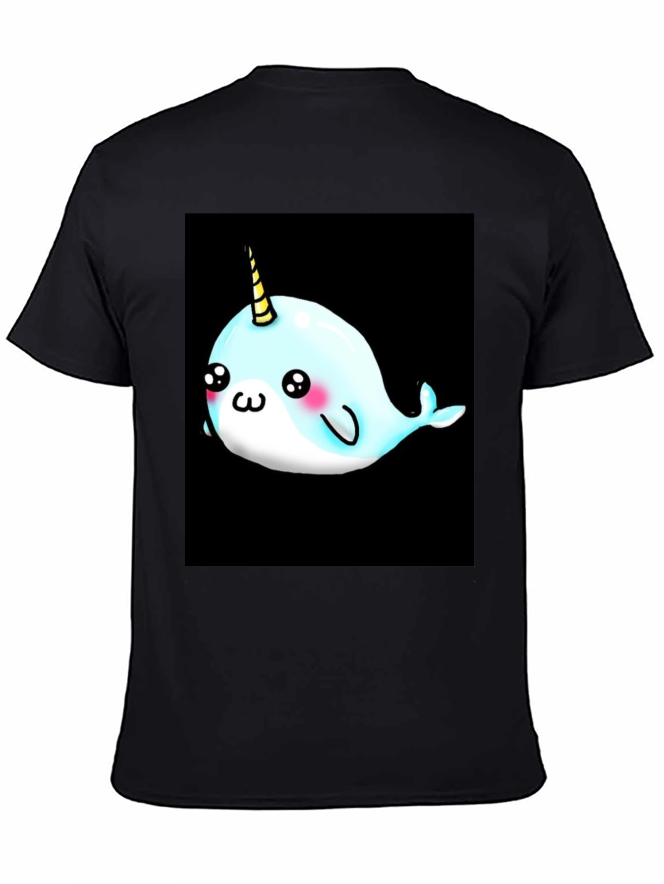 Narwhal Unicorn Cartoon Black T-Shirt