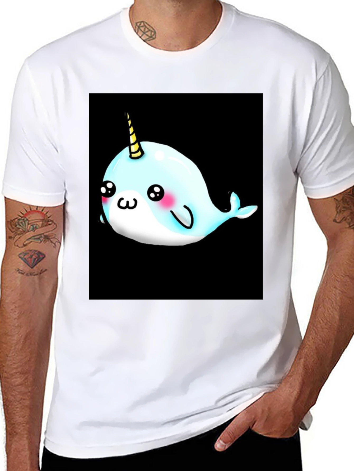 Narwhal Unicorn Cartoon Black T-Shirt