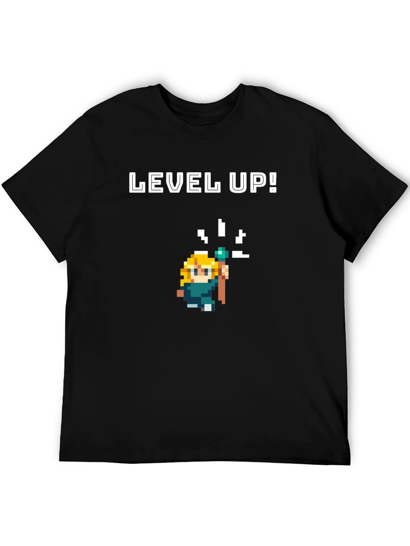 Level Up Pixel Art Black Graphic Tee