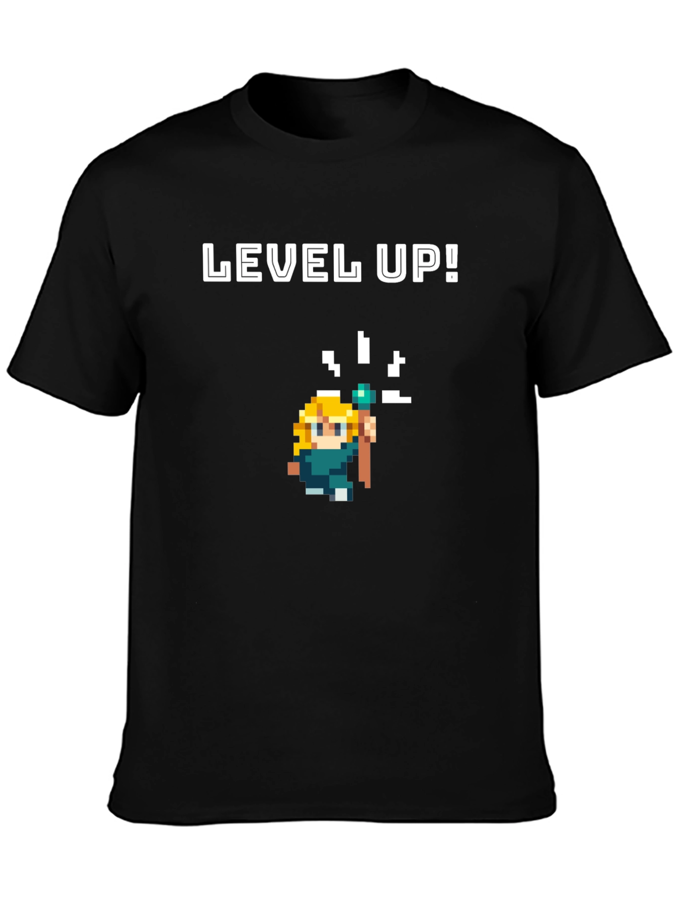 Level Up Pixel Art Black Graphic Tee