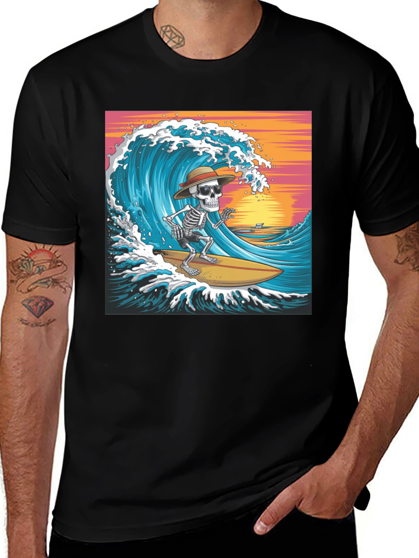 Surfing Skeleton Graphic T-Shirt
