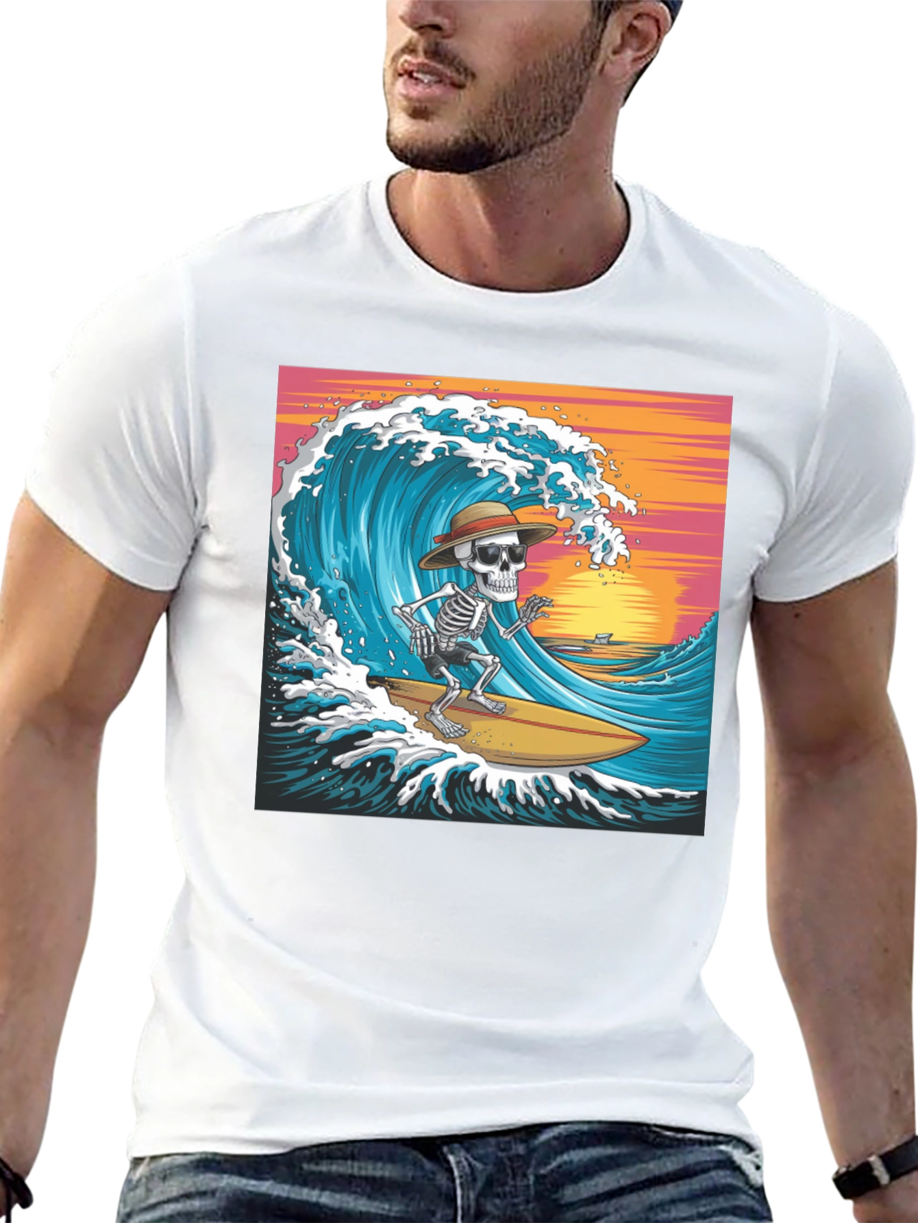 Surfing Skeleton Graphic T-Shirt