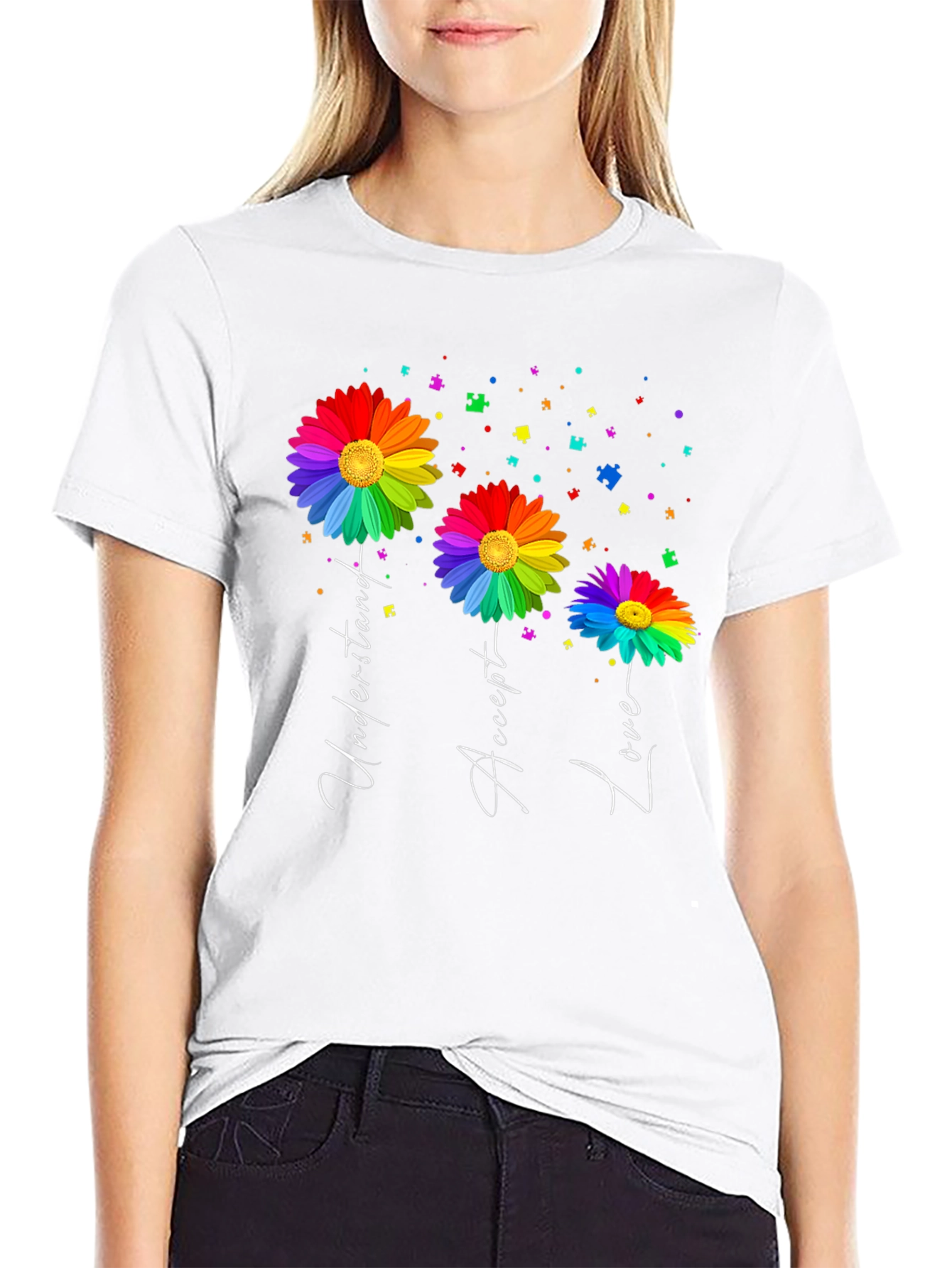 Autism Awareness Rainbow Flower T-Shirt