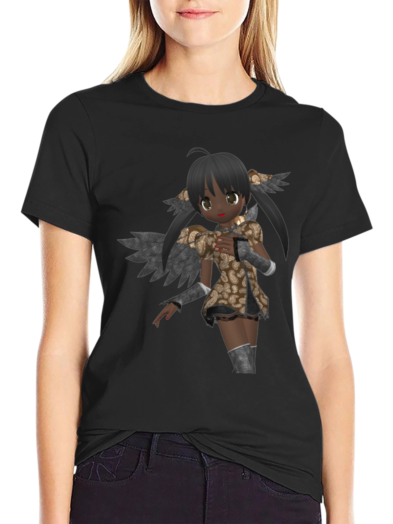 Anime Angel Graphic Black T-Shirt