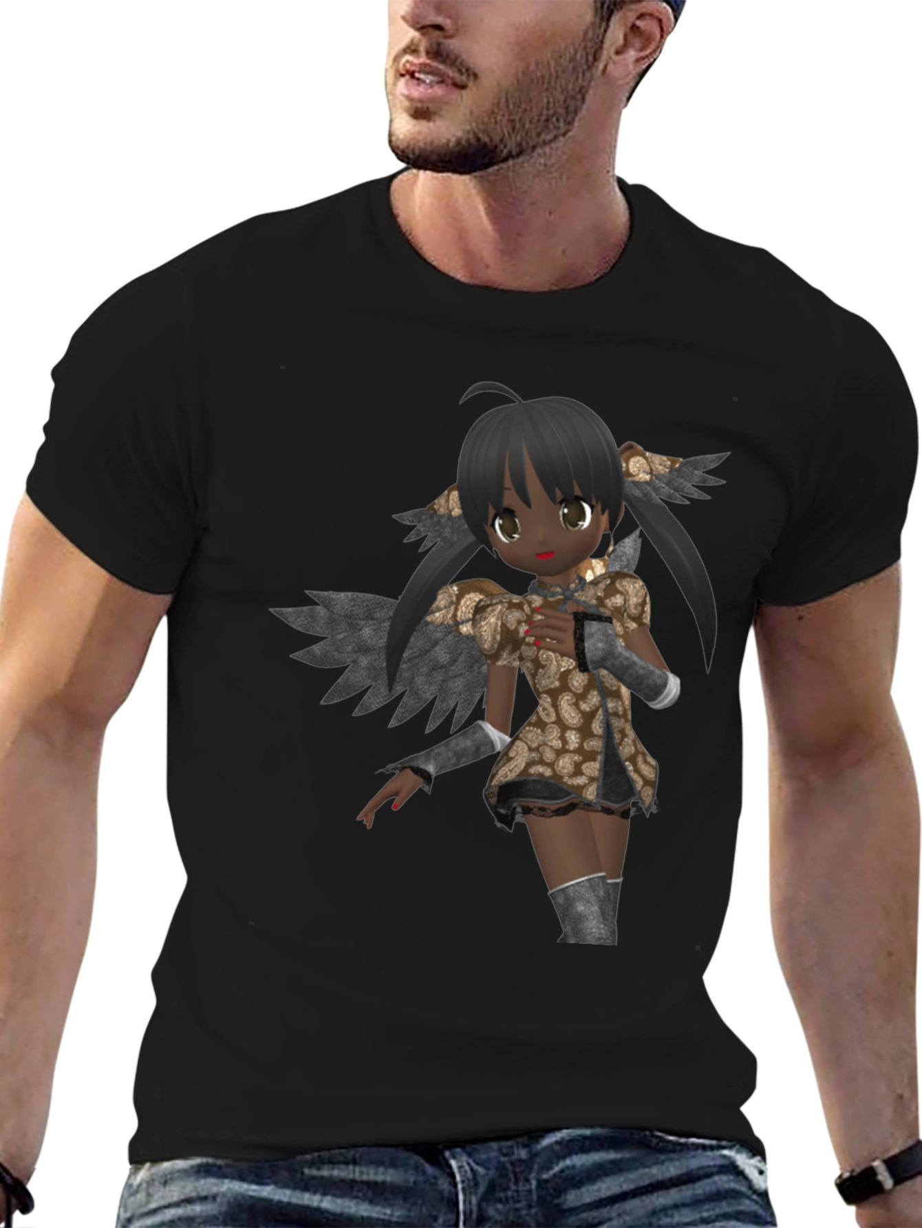Anime Angel Graphic Black T-Shirt
