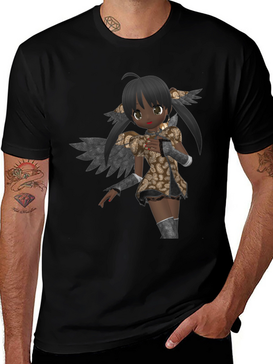 Anime Angel Graphic Black T-Shirt