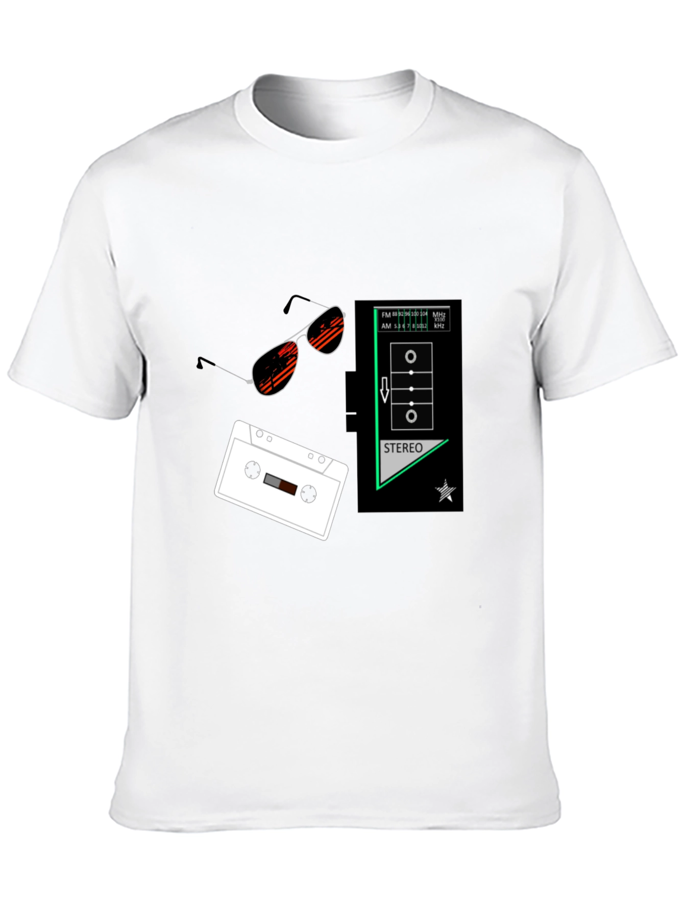 Retro Vibes Graphic Tee - Cassette & Sunglasses Design