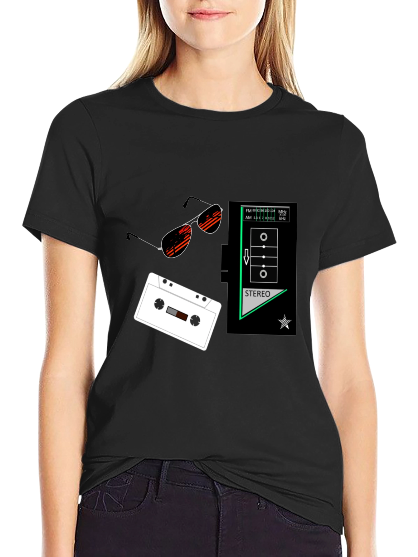 Retro Vibes Graphic Tee - Cassette & Sunglasses Design