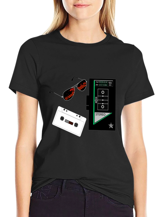 Retro Vibes Graphic Tee - Cassette & Sunglasses Design
