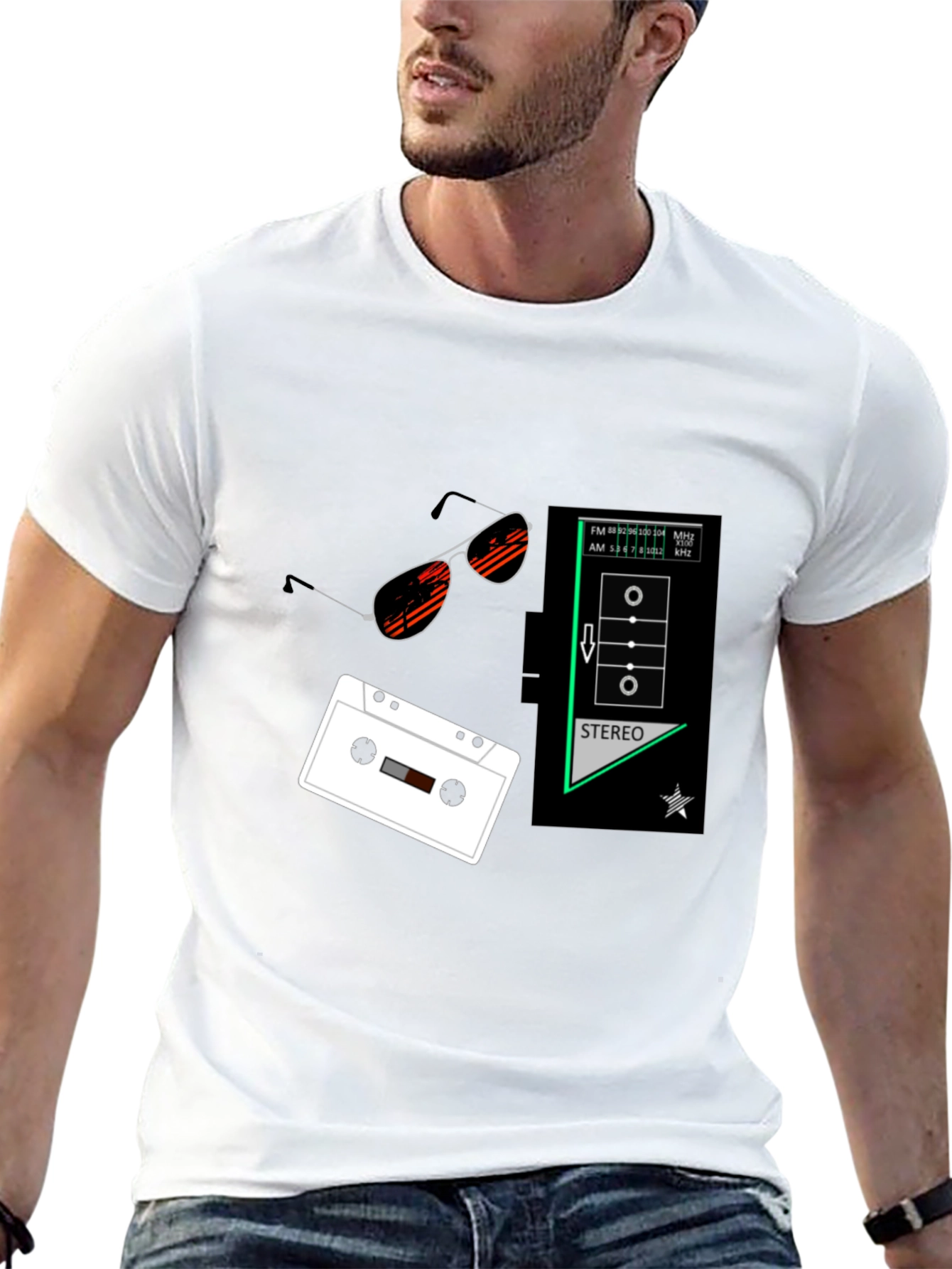 Retro Vibes Graphic Tee - Cassette & Sunglasses Design