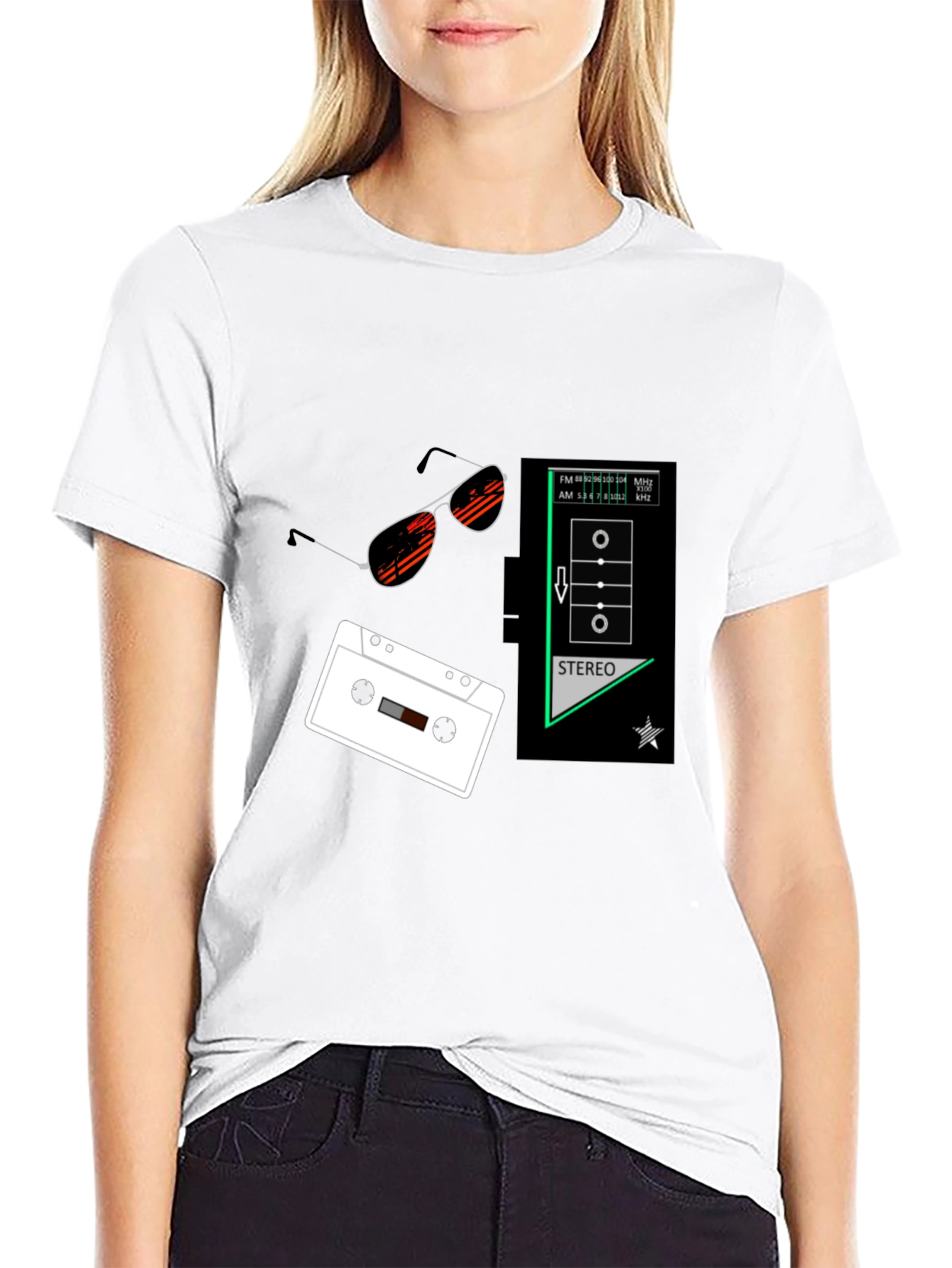 Retro Vibes Graphic Tee - Cassette & Sunglasses Design
