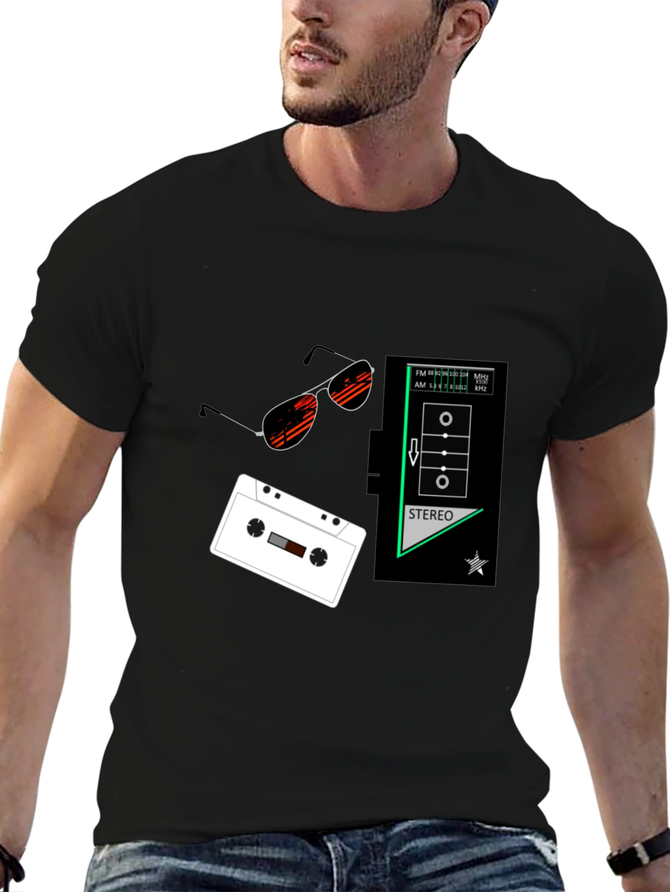 Retro Vibes Graphic Tee - Cassette & Sunglasses Design